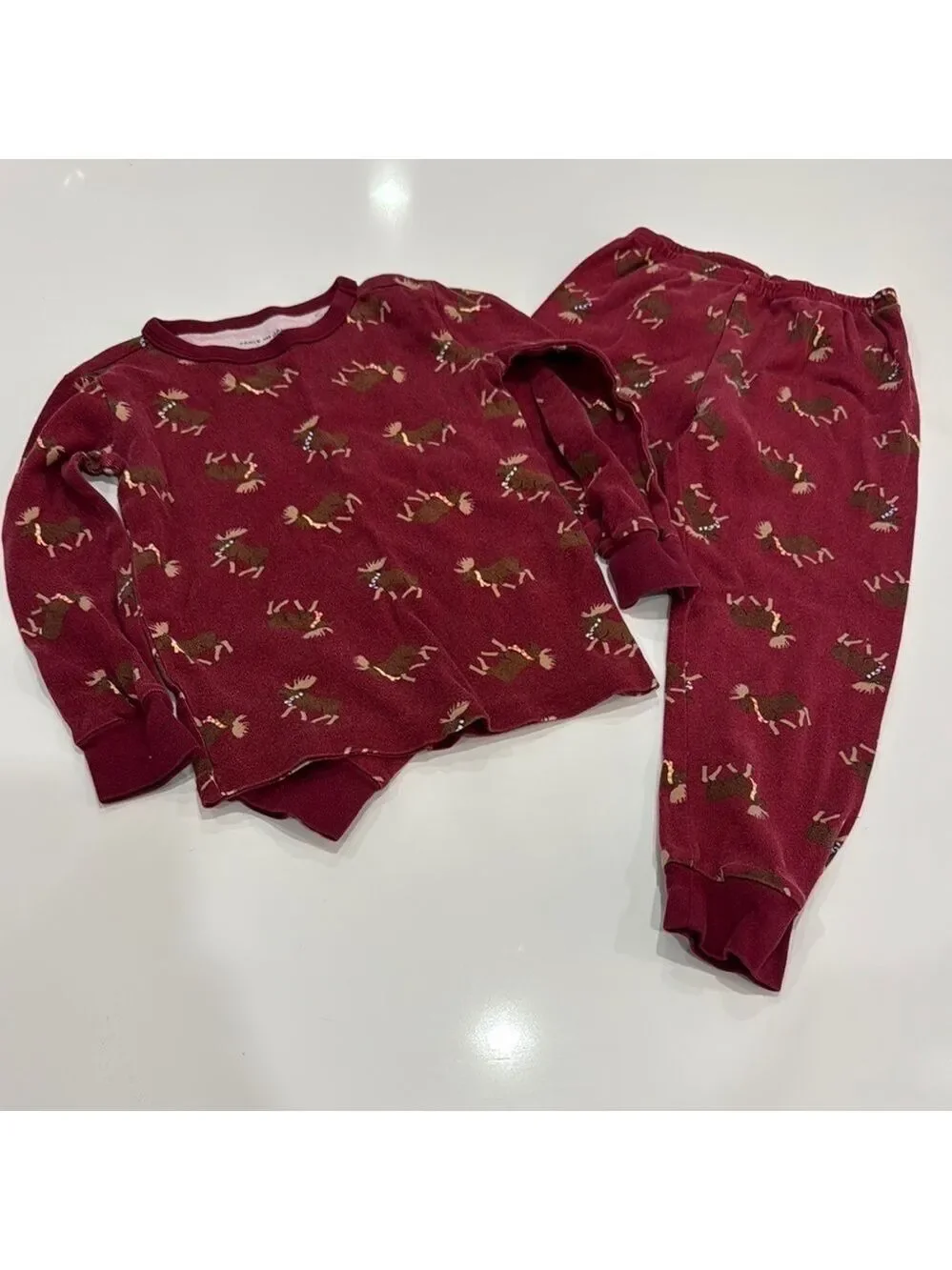 Janie and Jack Burgundy Moose Christmas Pajama Set Size 4